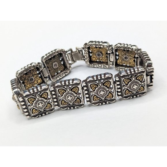 Brighton Detailed Two Tone Silver Gold Square Bracelet - Picture 12 of 12